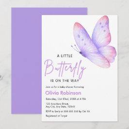 Convites Chuva de Borboletas Baby Shower Rosa e Roxo