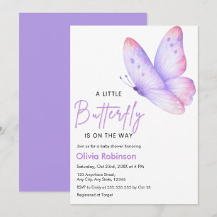 Convites Chuva de Borboletas Baby Shower Rosa e Roxo