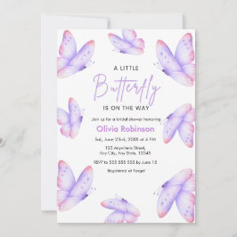 Convites Chuva de Borboletas Baby Shower Rosa Roxo