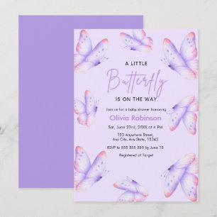 Convites Chuva de Borboletas Baby Shower Roxa