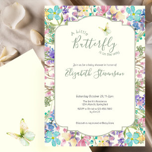 Convites Chuva de Borboletas Coloridas para o Bebê Floral