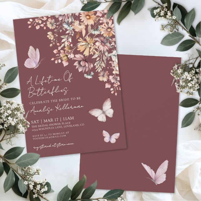 Convites Chuva de Borboletas com Flores Silvestres para Chá (Butterfly Wildflowers Bridal Shower Invitation )