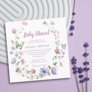 Convites Chuva de Borboletas e Flores Silvestres no Baby Sh