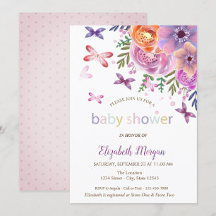 Convites Chuva de Borboletas Floral Baby Shower
