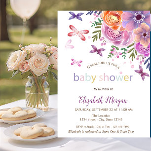 Convites Chuva de Borboletas Floral Baby Shower