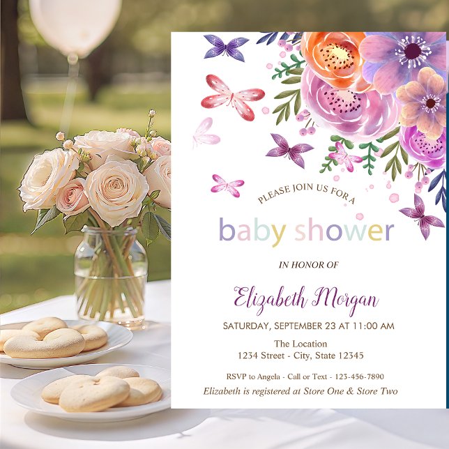 Convites Chuva de Borboletas Floral Baby Shower (Criador carregado)