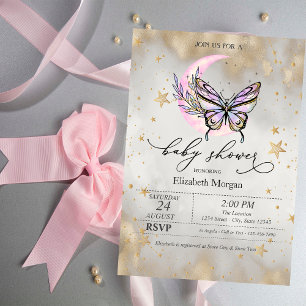 Convites Chuva de Borboletas Lua Estrelas Baby Shower