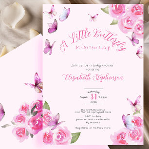 Convites Chuva de Borboletas Rosa Baby Shower