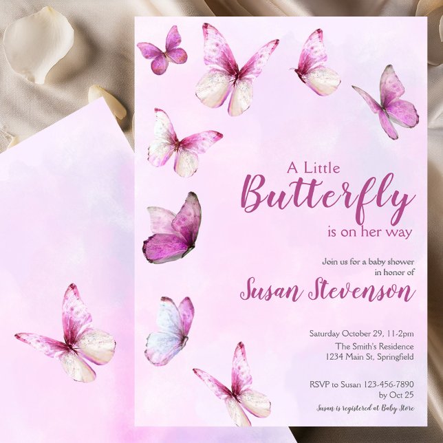 Convites Chuva de Borboletas Rosa Baby Shower (Criador carregado)