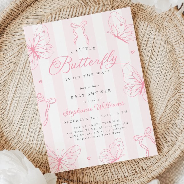 Convites Chuva de Borboletas Rosa e Laços - Baby Shower (Criador carregado)
