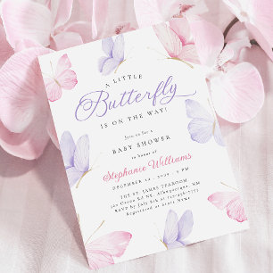 Convites Chuva de Borboletas Rosa e Roxa Baby Shower
