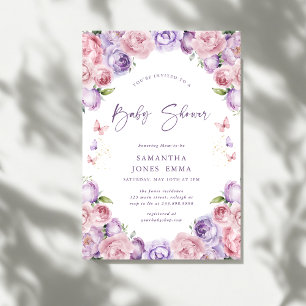 Convites Chuva de Borboletas Rosa Roxo Baby Shower