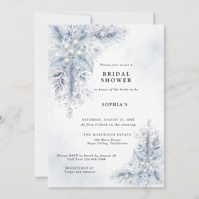 Convites Chuva de Branco Inverno Bridal Shower (Frente)