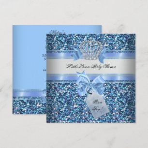 Convites Chuva de Brilho Baby Shower Menino Azul Coroa de P