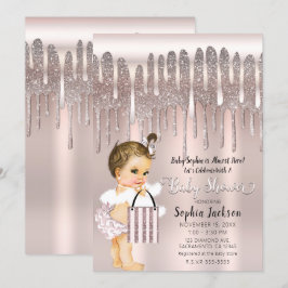 Convites Chuva de Brilho Diamante Rosa Gelado Baby Shower