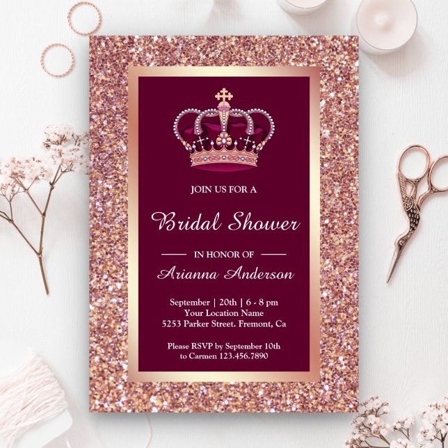 Convites Chuva de Brilho Dourado Rosa Princesa Chá de Noiva (Criador carregado)