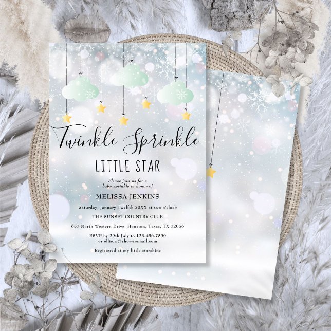 Convites Chuva de Brilho Pequena Estrela Chuvada de Bebê de (Twinkle Sprinkle Little Star Winter Baby Shower Invitation)