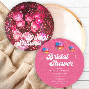 Convites Chuva de Brilho Rosa Quente Glitter Bola de Disco 