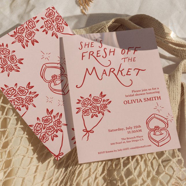 Convites Chuva de Brincadeiras no Mercado Casamento à Vista (Doodle whimsical Fresh off the Market Bridal Shower)