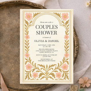 Convites Chuva de Casais Art Nouveau Floral Vitoriana