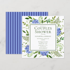 Convites Chuva de Casais com Hortênsias Azuis em Aquarela F