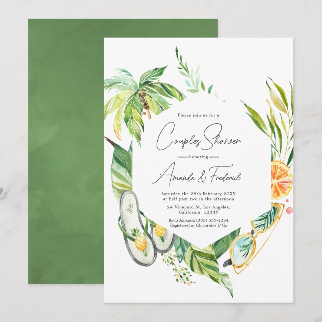 Convites Chuva de Casais de Verão (Frente/Verso)