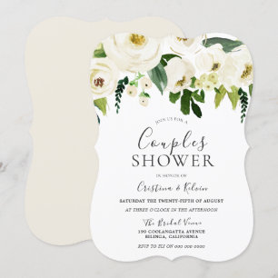 Convites Chuva de Casais Elegantes com Flores Brancas e Cre