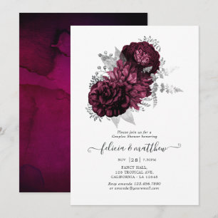 Convites Chuva de Casais Florais Burgundy e Prata