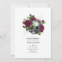 Chuva de Casais Floral Burgundy Caveira Gótica
