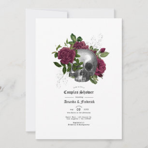 Convites Chuva de Casais Floral Burgundy Caveira Gótica