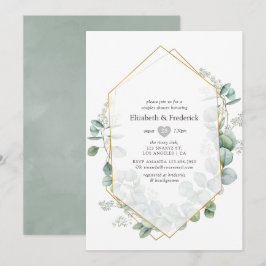 Convites Chuva de Casais Geométrica de Eucalipto Sage Prata