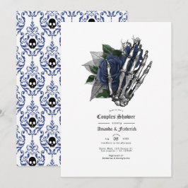Convites Chuva de Casais Gótica Crânio Floral Azul Marinho