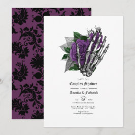 Convites Chuva de Casais Góticos Caveira Floral Roxa