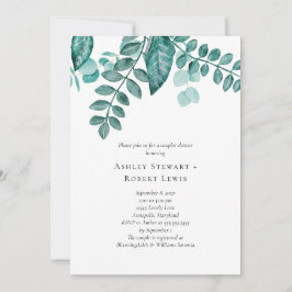Convites Chuva de Casal Aquarela Verde-azulado Elegante