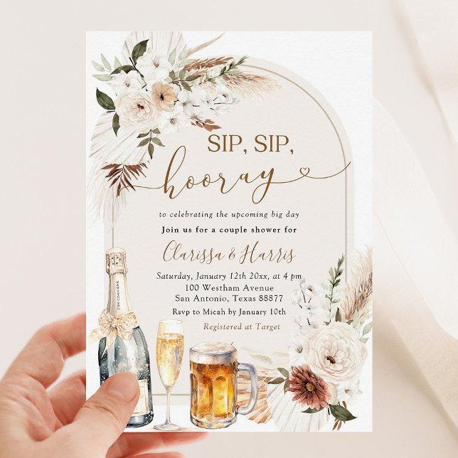 Convites Chuva de Casal Boho Marfim Bege Sip Sip Hurray (Criador carregado)