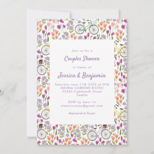 Convites Chuva de Casal Chic Boho Bicicleta Floral Script