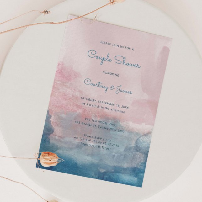 Convites Chuva de casal com aquarela rosa e azul (Criador carregado)