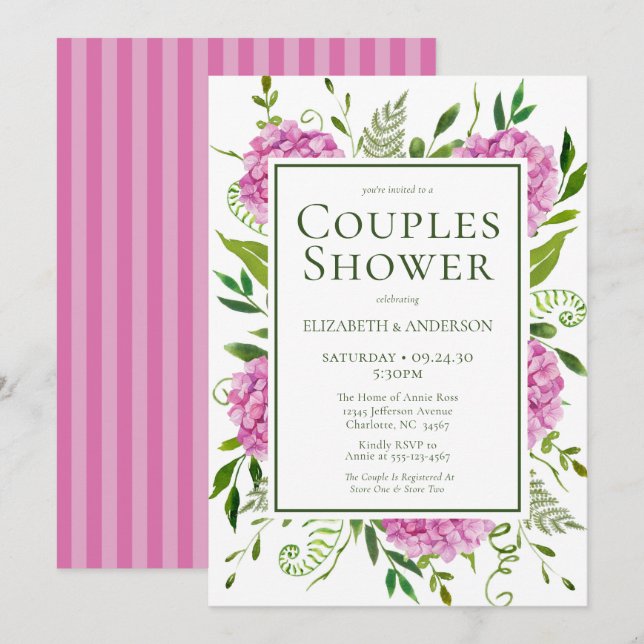 Convites Chuva de Casal com Hortênsia Rosa (Frente/Verso)