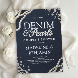 Convites Chuva de Casal de Denim Diamantes Pérolas Azul Rús