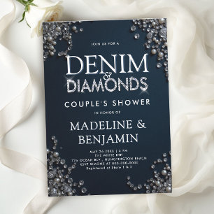 Convites Chuva de Casal Elegante em Azul com Diamantes de D