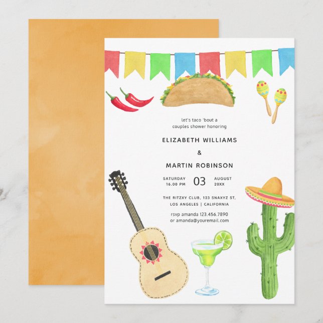 Convites Chuva de Casal Fiesta Mexicana Taco 'bout Amor (Frente/Verso)