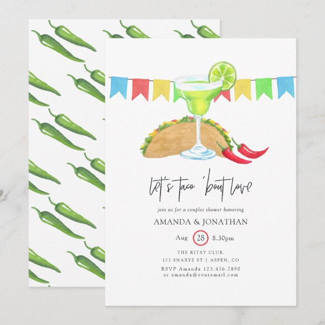 Convites Chuva de Casal Fiesta Mexicana Taco 'bout Amor (Frente/Verso)