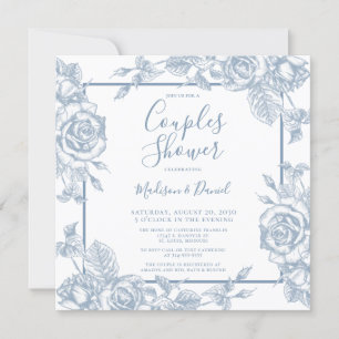 Convites Chuva de Casal Floral Azul Empoeirado