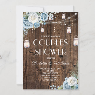 Convites Chuva de Casal Floral Azul Marinho Rústico
