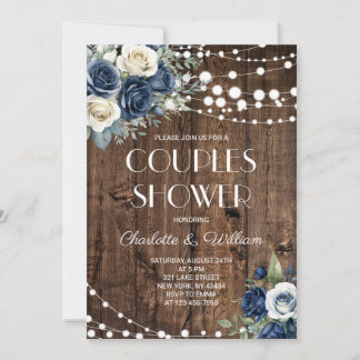 Convites Chuva de Casal Floral Azul Marinho Rústico