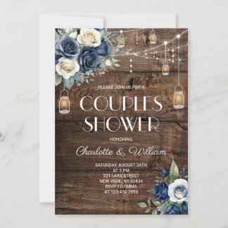 Convites Chuva de Casal Floral Azul Marinho Rústico