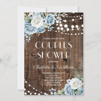 Convites Chuva de Casal Floral Azul Naval Rústico