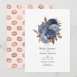 Convites Chuva de Casal Floral Azul Poento e Dourado Rosa