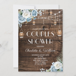 Convites Chuva de Casal Floral Azul Rústico