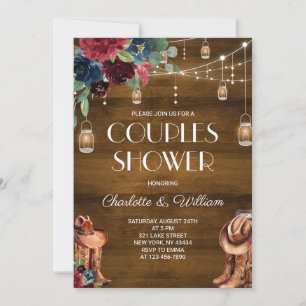 Convites Chuva de Casal Floral Borgonha Ocidental